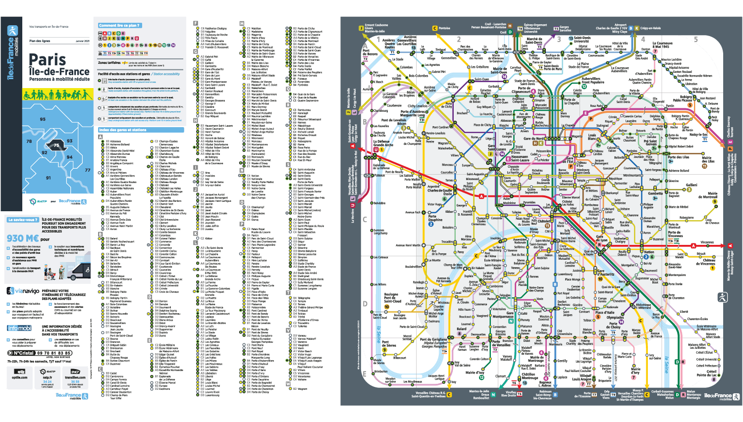 Cette image montre un plan du réseau île-de-France avec les stations de métro et des gares RER.