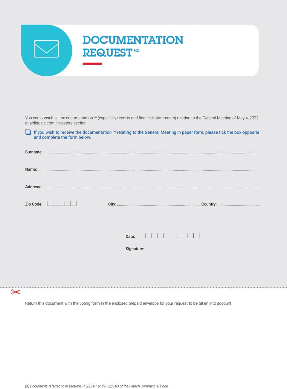 This image shows the document to be filled in when sending the form for the documentation request.