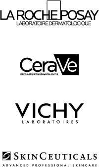 Les Logos suivants sont : La Roche-Posay, CeraVe, Vichy, SkinCeuticals.