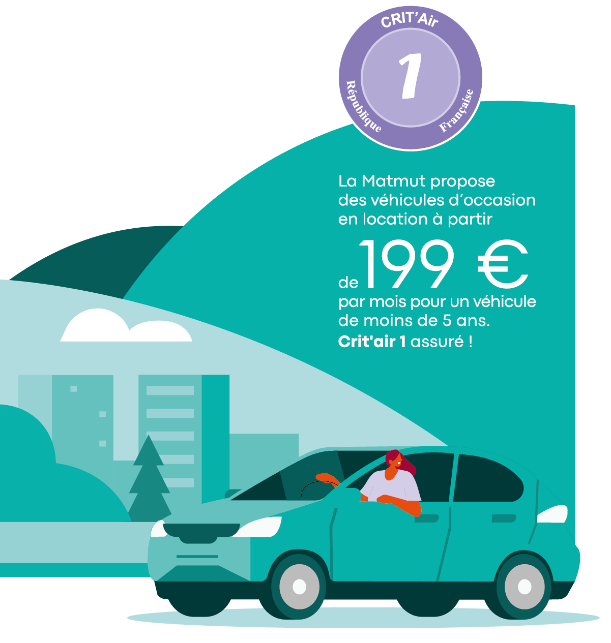 La Matmut propose des véhicules d’occasion en location à partir de 199 € par mois pour un véhicule de moins de 5 ans. Crit'air 1 assuré ! Rèpublique Française