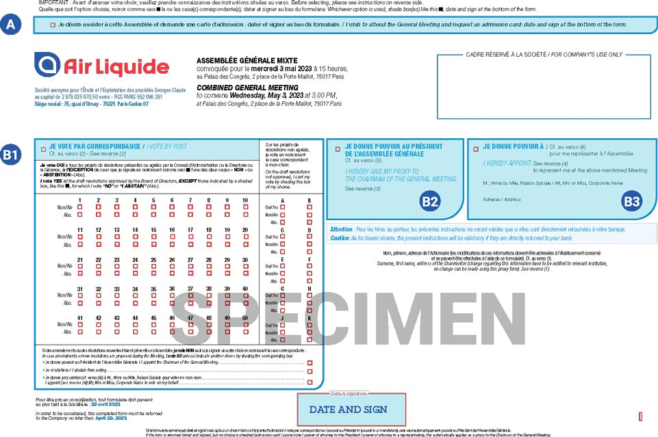 Specimen of the voting form that will be available on the Votaccess platform.