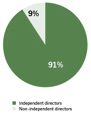  Independent directors : 91% Non-independent directors : 9%