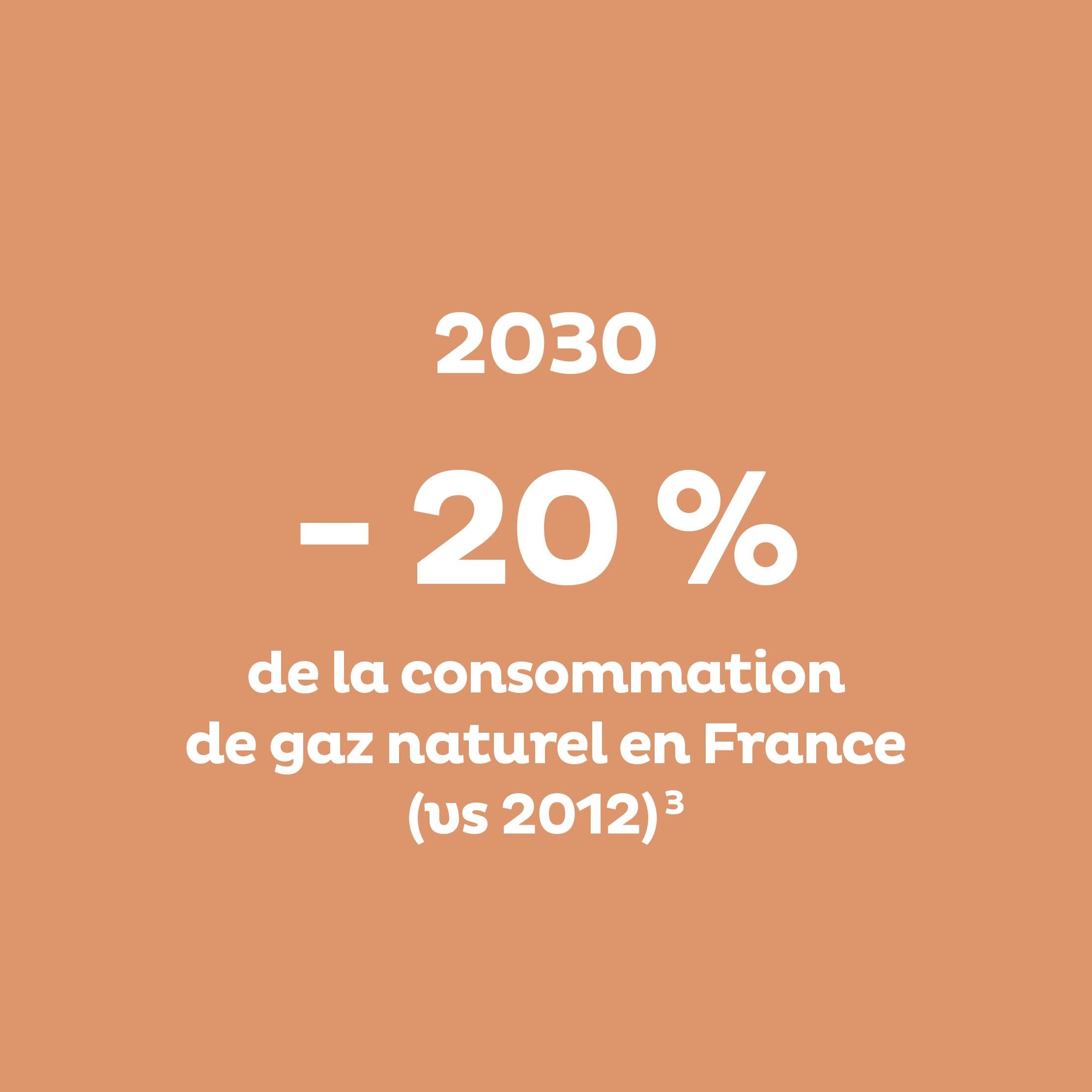 2030 : - 20 % de la consommation de gaz naturel en France (vs 2012) 
