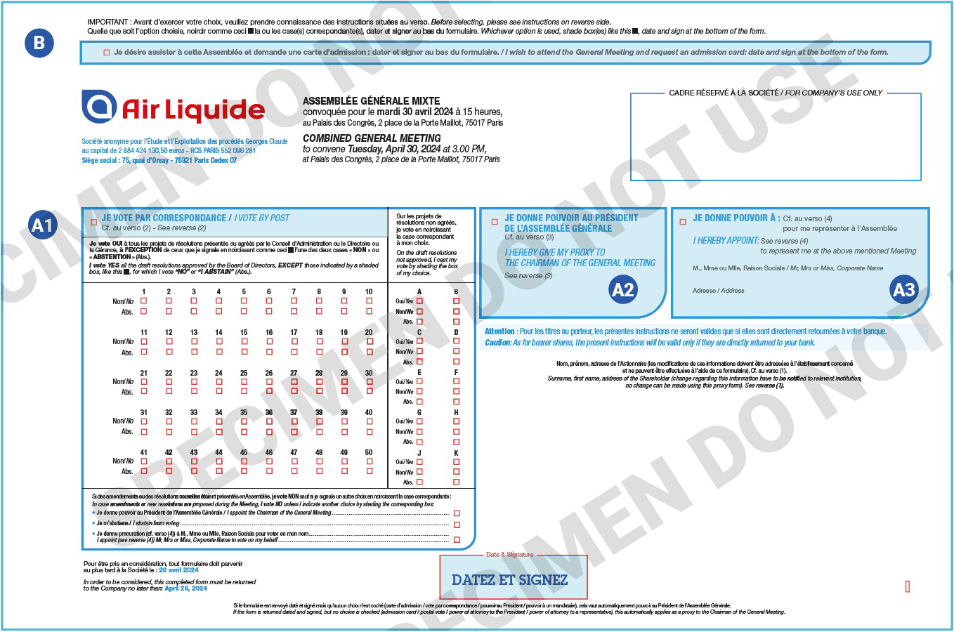 Sample of the voting form that will be available on the Votaccess platform