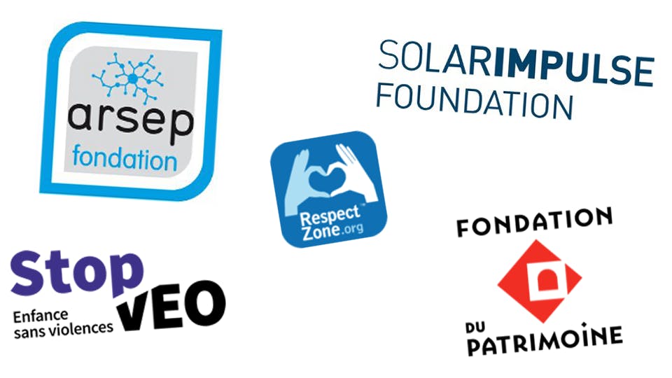 arsep fondation, stop veo Enfance sans violences, Respect Zone.org, Solar impulse foundation et Fondation du patrimoine