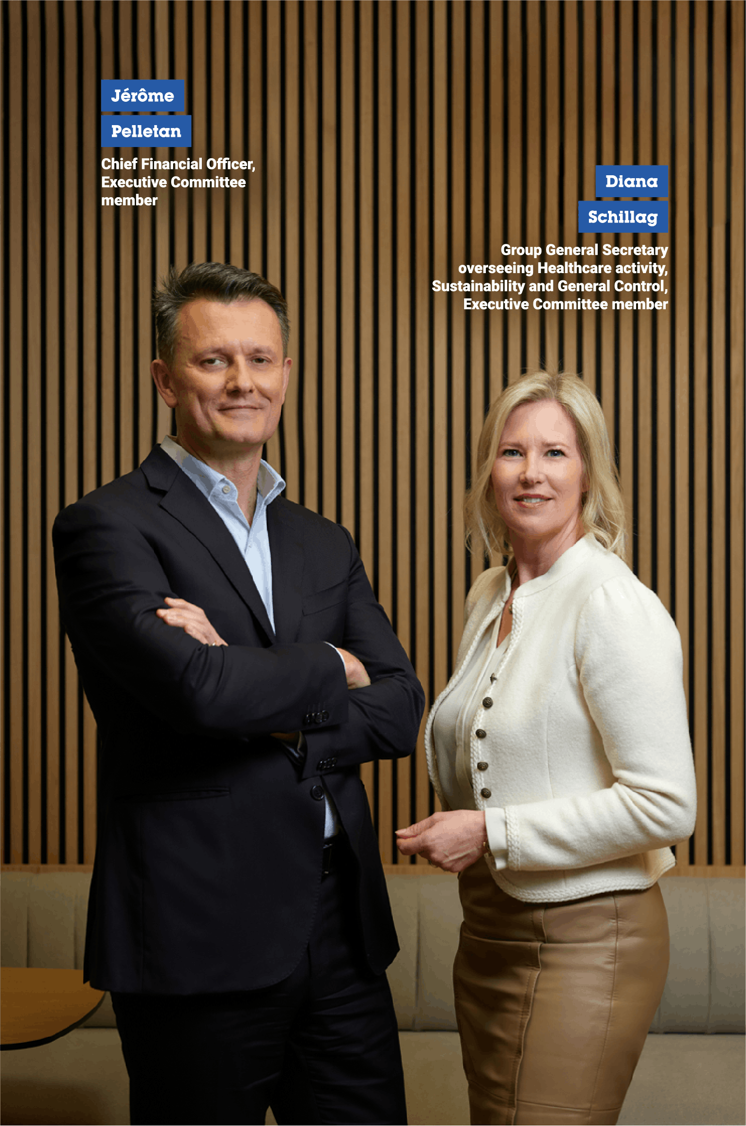 In this photo represent Jérôme Pelletan (left) Chief Financial Officer, member of the Air Liquide Executive Committee Diana Schillag (right) Vice-President, Healthcare, Sustainable Development and General Control, member of the Air Liquide Executive Committee