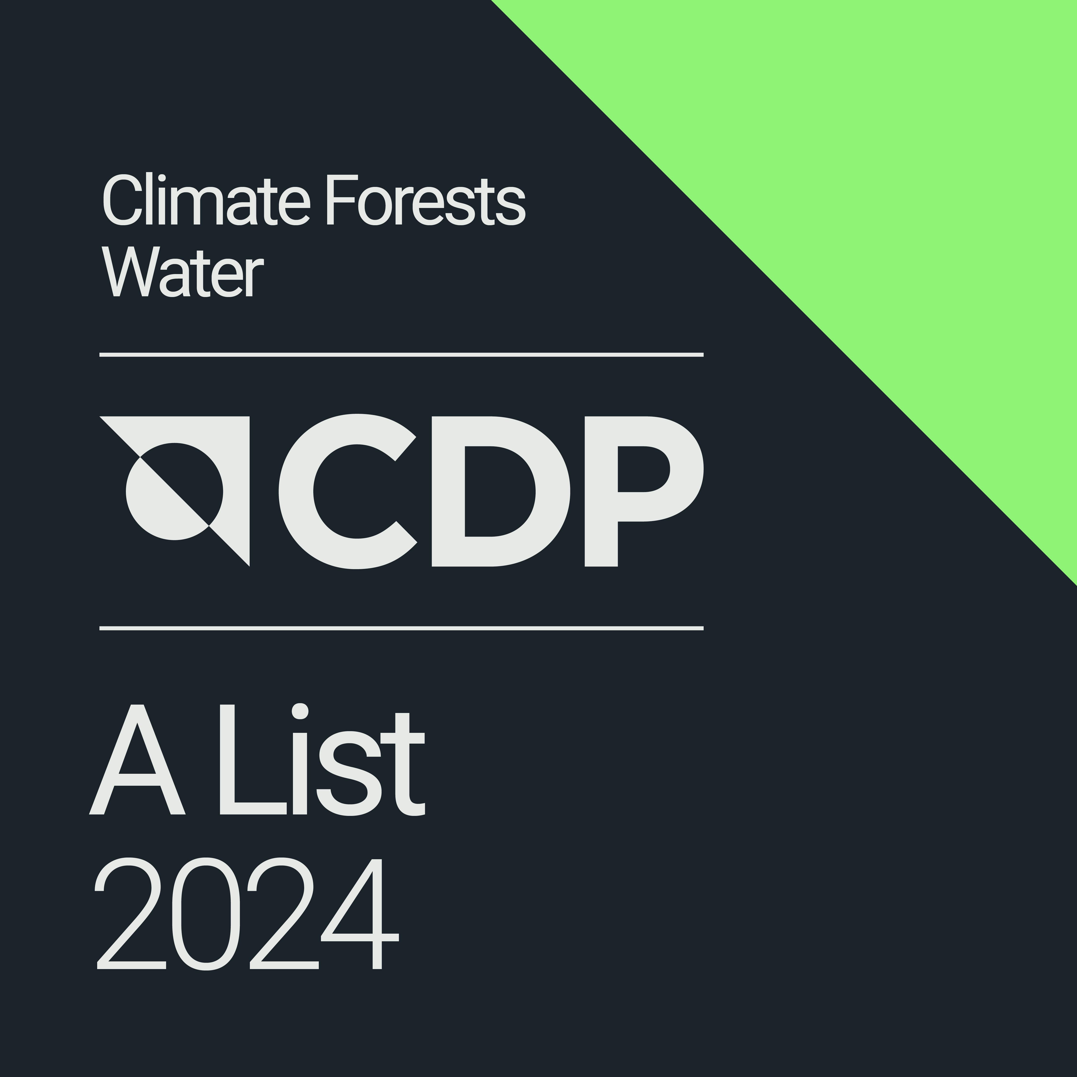 Logo CDP, Climate Forests Water, A list 2024.