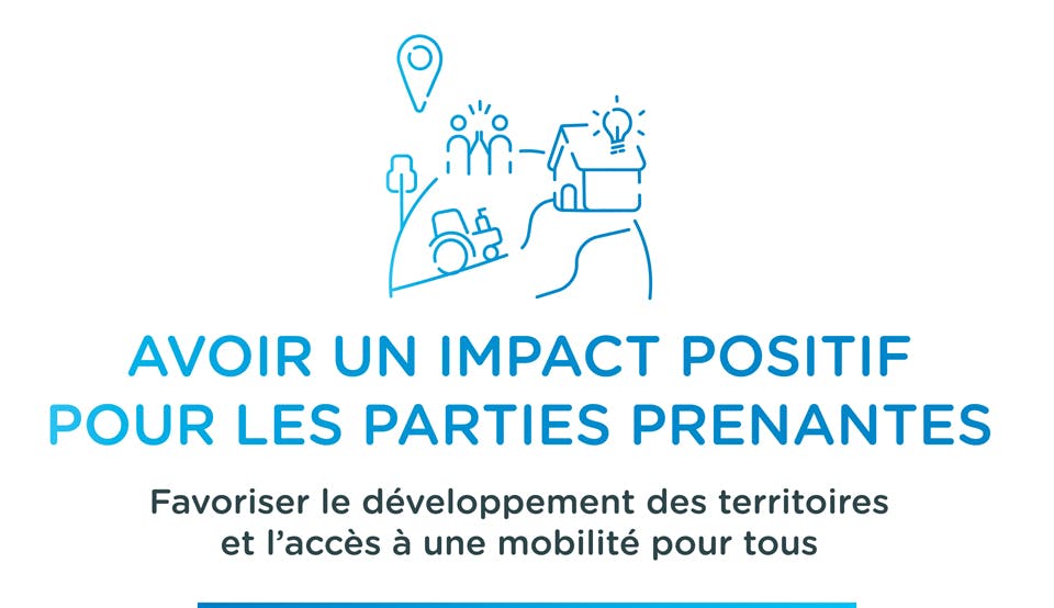 AVOIR UN IMPACT POSITIF POUR LES PARTIES PRENANTES. Favoriser le d&eacute;veloppement des territoires et l'acc&egrave;s &agrave; une mobilit&eacute; pour tous.