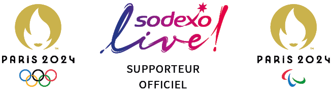 Logo Paris 2024, Sodexo live supporteur officiel et Paris 2024.